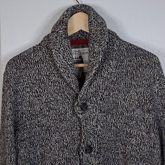 Roots Cabin Sweater Men's Small Gray Shawl Collar Cotton Grandpacore Preppy Dad - Picture 3 of 6